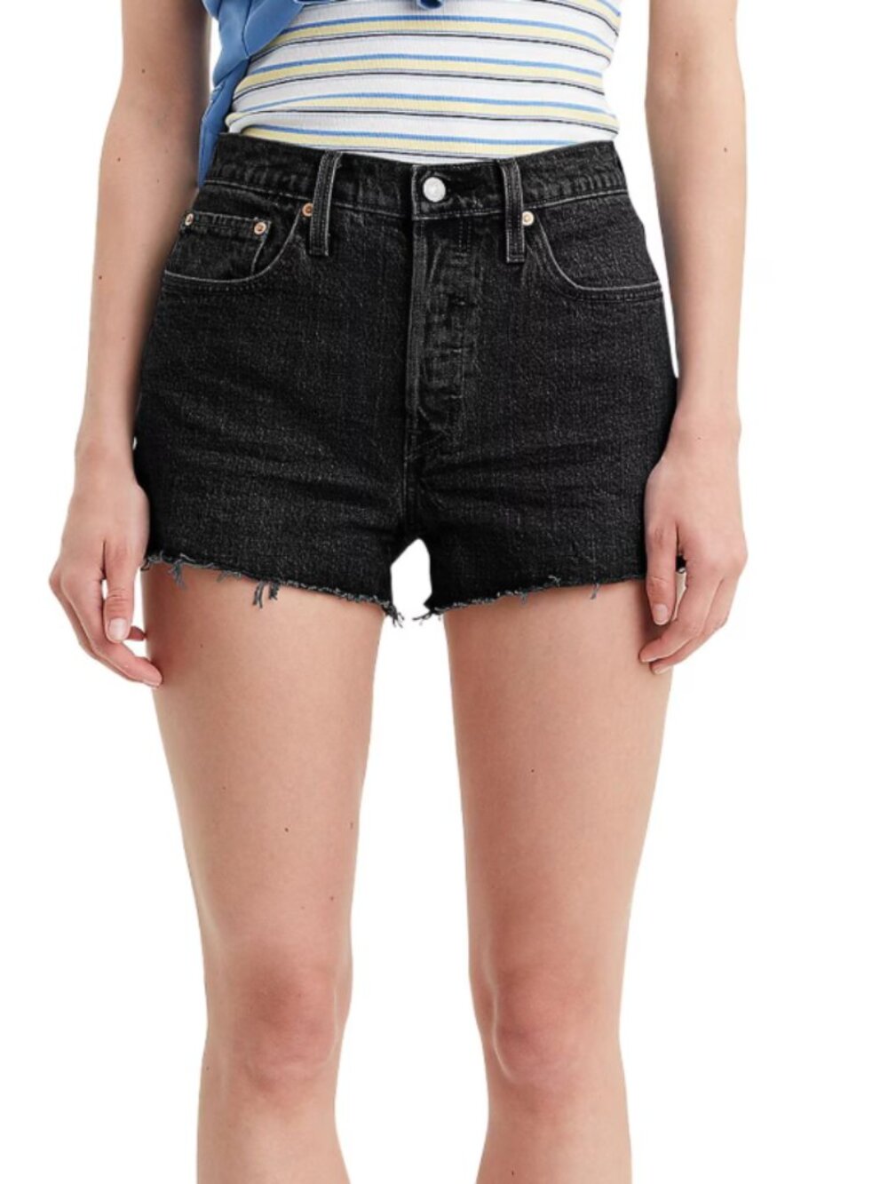 Levi's 501 Original Fit High Rise Shorts Size 26 Black Denim Button Fly Cut Off
